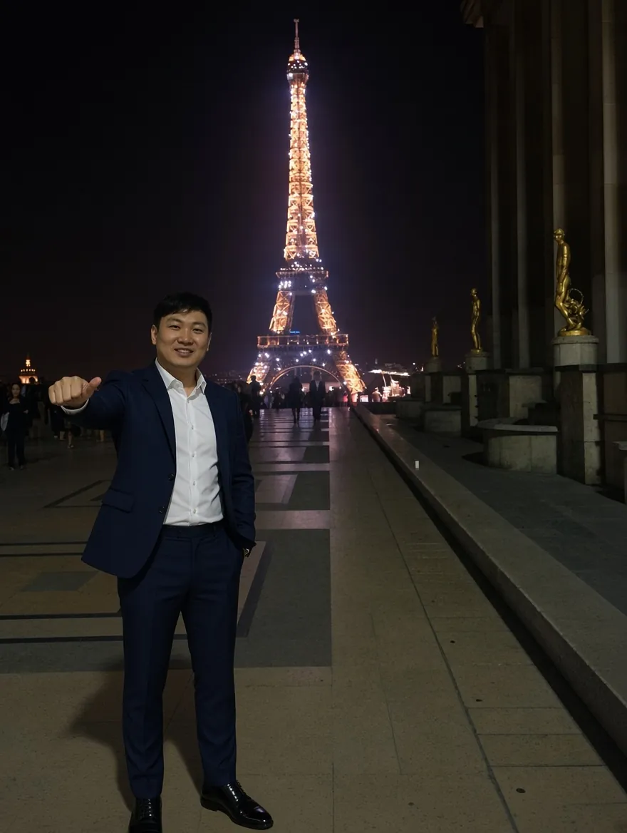 巴黎埃菲尔铁塔夜景，现场留影